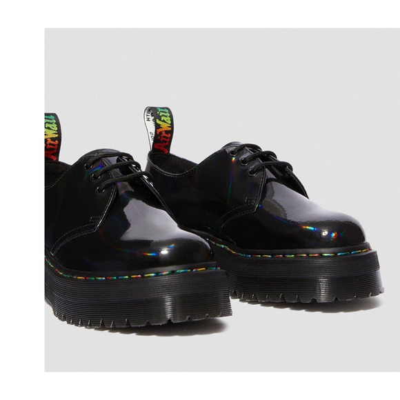 Dr. Martens 1461 Quad Rainbow Patent Platform Shoes black size 7 ladies 6 Men - Picture 1 of 16